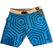 NWT VOLCOM Tech Boardshorts 38 Large - XL Surf Swim Shorts Trunks Blue Pattern