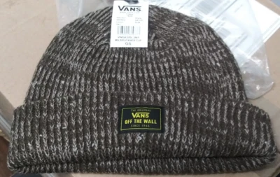Vans Men's Bruckner Cuff Beanie Logo Patch Skull Cap Hat Black Heather OSFA NWT