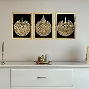 iwa concept Ayatul Kursi, Surah Al Falaq and Surah Al Nas Wooden Acrylic Set Islamic Wall Decor, Home Decorations Muslims in Ramadan (20 x 26 inches | 50 x 66 cm, Gold on Black)