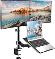 Laptop Mount, Height Adjustable Dual Monitor Mount with Laptop Keyboard Tray Fi
