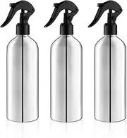 3 Pack Aluminum Spray Bottles with Adjustable Nozzle 500ml/17oz Silver Metal Fine Mist Atomizer Refillable Sprayer for Hairdressing Watering Plants Cleaning Cooking