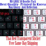 Thai Transparent Keyboard Sticker Red letters no Reflection Stickers 50pcs DEAL!