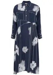 Lovebirds Printed Silk Midi Dress - Navy - S (UK10-12) S (UK10-12)