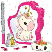 Unicorn Pinata Birthday Party For Girls With Stick Blindfold & Mini Piñata Set