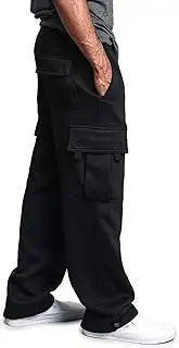 [Suissewind] Mens Heavyweight Fleece Cargo Sweatpants Fashion Sport Baggy Pants Jogger with Pockets