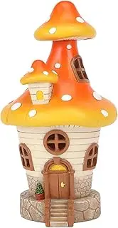 Lighted Solar Mushroom House Statue - Resin Garden Mushroom House Sculpture | 9 x 5 Inch Mushroom Gnom House, Mushroom Fairy House | Mushroom Figurine with LED Lights for Patio, Yard, Lawn Decor