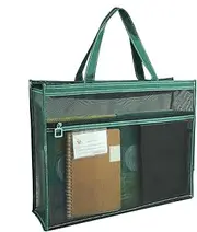 [ノーブランド品] MESH ART BAG - Mesh Zipper Briefcase, 17 x 13 x 4.4 Inches Large | Clear Art Storage Bag with Handle and Zipper | A3 Tote Bag for Posters, Paintings and More, green, 説明を参照してください, See Description