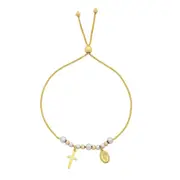 9kt Yellow Gold Silver Infused Religious Cross Madonna Bracelet