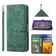 For iPhone 13 Pro Case, Leather Wallet Flip Case With Strap - Black