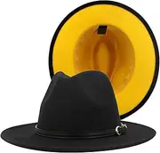 [lingding] Casual Hat Two Hats Women for Men Jazz Wool Fedora Hat Wide Bottom Tone Panama Red Womens Cap Distressed, Yellow, One Size
