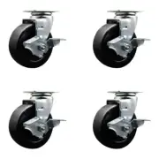 5 Inch Polyolefin Swivel Caster Set with Roller Bearings and Brakes SCC