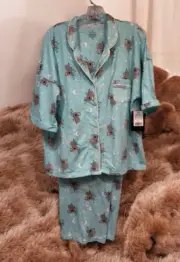 2 Piece CUDDL DUDS Capri Pajama Set XL Blue Koala Bears S/S Elastic Waist NWT