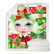 Red Green Christmas Cindy Girl and Kitty Cat Throw Blanket