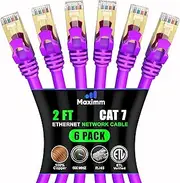 Cat 7 Ethernet Cable 2 ft - High-Speed Internet & Network LAN Patch Cable, RJ45 Connectors - 2ft / Purple / 6 Pack - Perfect for Gaming, Streaming, and More