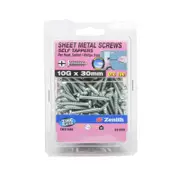 Zenith 10G x 30mm Zinc Plated Pan Head Sheet Metal Screws - 100 Pack
