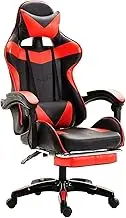 Ergonomic Gaming Chair, PU Leather Office Chair with Lumbar Support and Footrest, Adjustable Swivel Height Tilt Reclining Video Game Chairs with Headrest (Color : Red) Beauty Comes