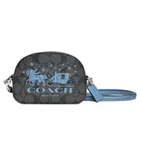 在飛比找PChome24h購物優惠-COACH鐵灰黑C Logo藍邊雪花馬車迷你斜背貝殼包