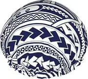 Blue Polynesian Maori Tribal Pattern Print Various Activities Shower Cap Reusable Soft And Lightweight Bath Hair Cap Long Hair