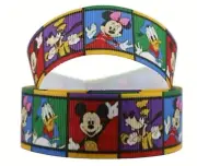 Mickey Mouse & Friends Grid 1" Wide Repeat Ribbon Sold in Yard Lots