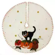 Black Cat On Pumpkins On White Tree Skirt