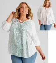 Autograph Top Tunic Shirt Blouse Plus Size 26 3/4 Sleeve Peasant Viscose RP$80