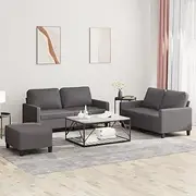 3 Piece Sofa Set Grey Faux Leather with Cushions, Modular Couch, Living Room Furniture & Seating - Small Sofa, Sectional, and Footstool for Lounging