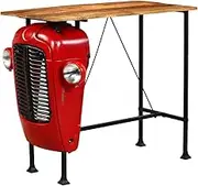 Solid Mango Wood Tractor Bar Table, Red Finish - Rustic Farmhouse Style, 60x120x107 cm - Perfect for Kitchen, Dining Room, or Dinner Set Spaces