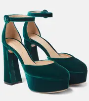 [Gianvito Rossi] Gianvito Rossi Holly D'Orsay velvet platform pumps AU 11 green