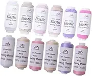 Hellery 12x Shirring Elastic Thread Kit Crafting Thread Multi-use Bracelet Making Cord Stretch String for Overlock Machine Knitting, Pink and Purple