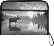 YMXFXP Moose Water Black White Expandable Filing Folder, 13-Pocket Funny Cute Design with Sticky Labels, A4 Letter Size Document Organizer for Office, School, Boys, Girls