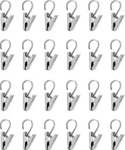 Lertenys 24 Pieces Curtain Tieback Clips, Curtain Clips, Stainless Steel, Small Metal Curtain Clips with Hooks, for Shower and Window Curtains