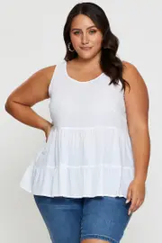 White Tiered Top Sleeveless Linen Blend