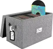 Vinyl Record Storage Box for 7"/45 RPM Lps, Grey Case with Lid Holds up to 80 Al