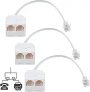 RFAdapter Telephone Splitter, 3 Pack RJ11 Male to Female Two Way Phone Line Splitter Converter Cable