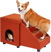2 in 1 Dog Ramp Pet Stairs Wooden Cat Steps Puppy Ladder with Bed Foldable for Car Couch Sofa Window House Indoor