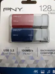 PNY USB 3.2 Flash Drives, 128GB, Assorted Colors, Pack Of 2 Drives
