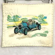Hand-stitched quilted wall hanging Old Time Retro blue car Vintage