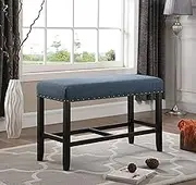 PB162BU Biony Fabric Counter Height Dining Bench with Nailhead Trim, Blue