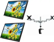 2 Units Lenovo ThinkVision T2254pC 22" Black LCD Monitors + Dual Silver Arm (Renewed)