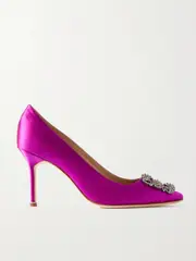 [Manolo Blahnik] Manolo Blahnik - Hangisi 90 Crystal-embellished Satin Pumps - Purple - IT40 IT 40 Purple