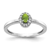 14k White Gold Real Diamond and Oval Cabochon Peridot Ring