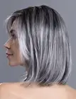 Ombre Grey Short Bob Natural Straight Hair Wig with Curtain Bangs Mix Gray Heat
