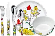 WMF Maya The Biene Maja Children's Crockery Set, 6 Pieces, Children's Crockery with Children's Cutlery, from 3 Years, Polished Cromargan Stainless Steel, Dishwasher Safe, Multicoloured