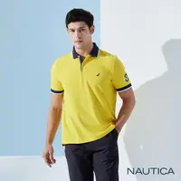 在飛比找momo購物網優惠-【NAUTICA】男裝 吸濕排汗跳色條紋短袖POLO衫(黃色