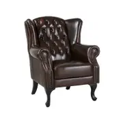Max Chesterfield Winged Armchair Single Seater Sofa Genuine Leather Antique Brown