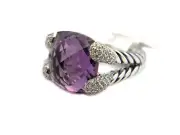 David Yurman 14x14mm Cocktail Ring Size 7 Amethyst, 0.304 CTW Diamonds NWT