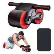Ab Roller Automatic Rebound Abdominal Wheel Abdominal Roller Home Exerciser with Knee Pad for Beginners Core Workout-Red