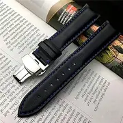 [ALMVIS] Universal Leather Watchband Watch Strap Scrub Pattern Fit for Breitlin-g Oris AT150 Bracelet Man Double Push Buckle 20mm 22mm(Blue with Clasp,13mm)