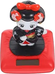 LRXIYODE Solar Kimono Doll Figurine Cute Ornament with Shaking Head for Car Dashboard Home Decor Solar Powered Nodding Kimono Doll Decoration Practical