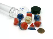 Tube of 7 Sirius Dice + Bonus D20 - Red, White, and Blue Semi-Transparent Resin